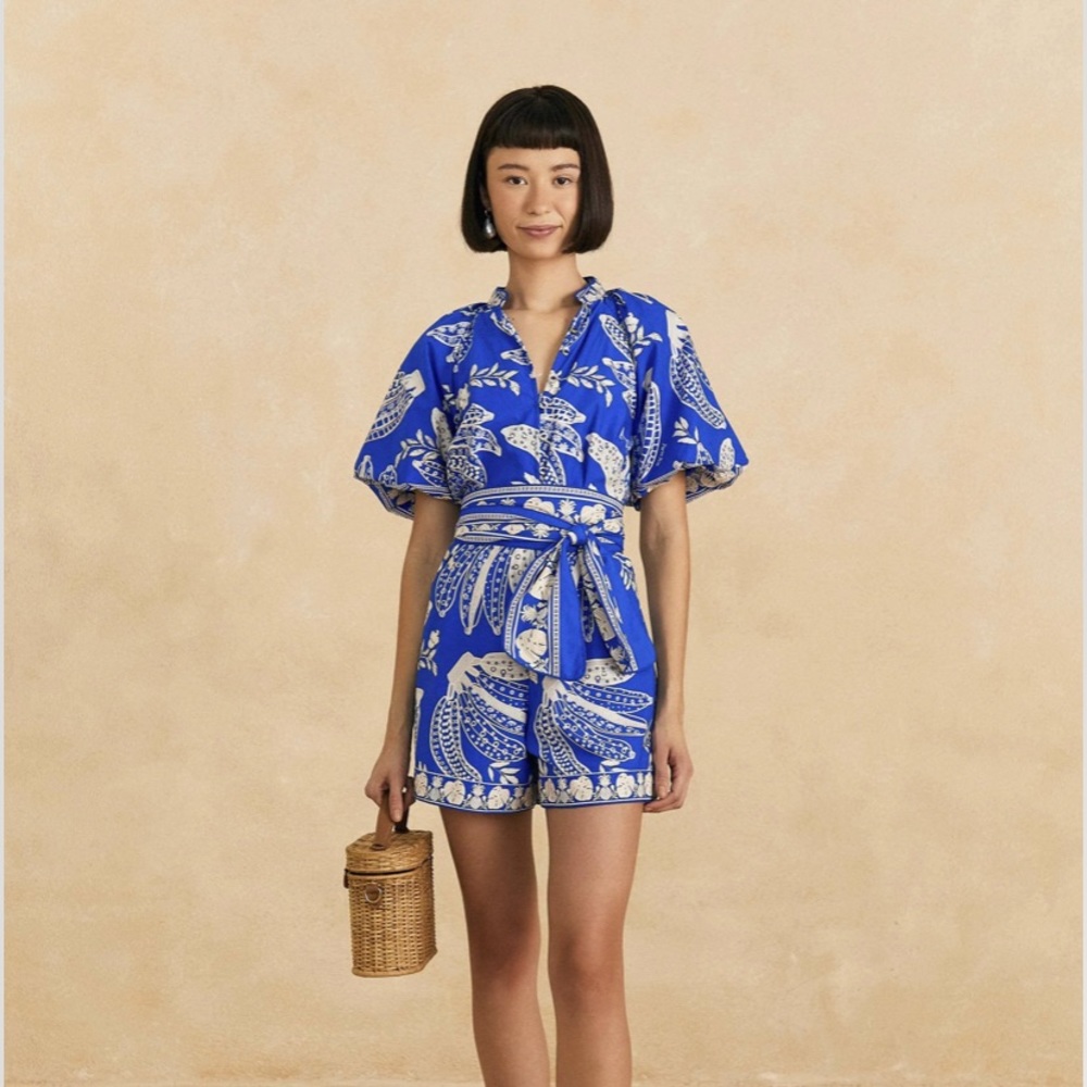 Farm Rio Blue Lace Banana Romper NWT